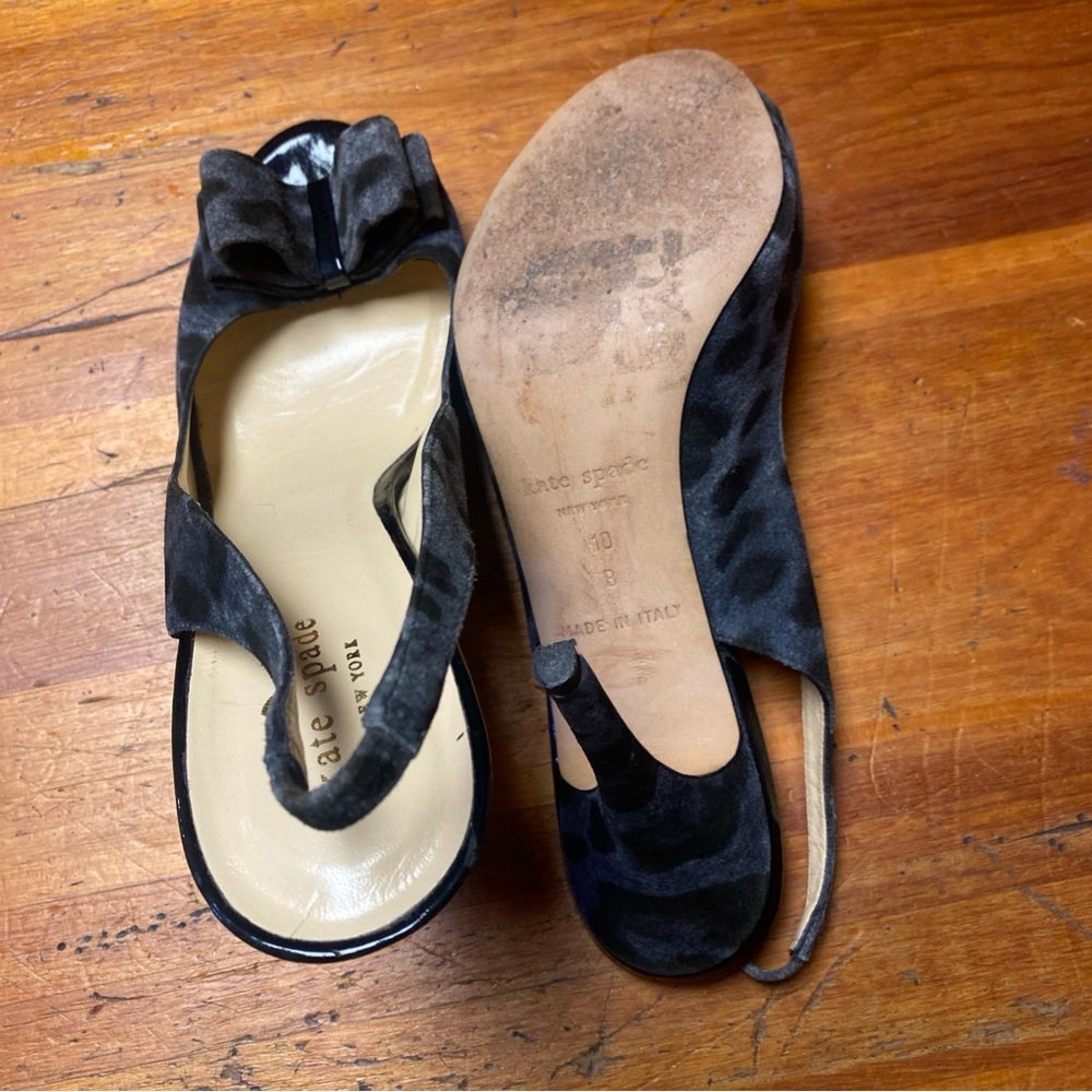 Kate Spade Black Charm Animal Print Slingback Heels - Picture 4 of 5